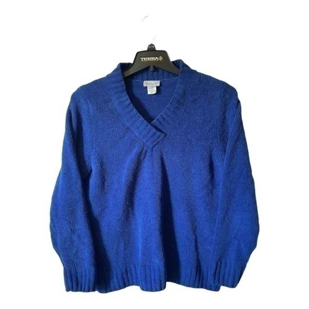 Carroll Reed Womens V-Neck Sweater Soft Velour Knit Purple Size Large